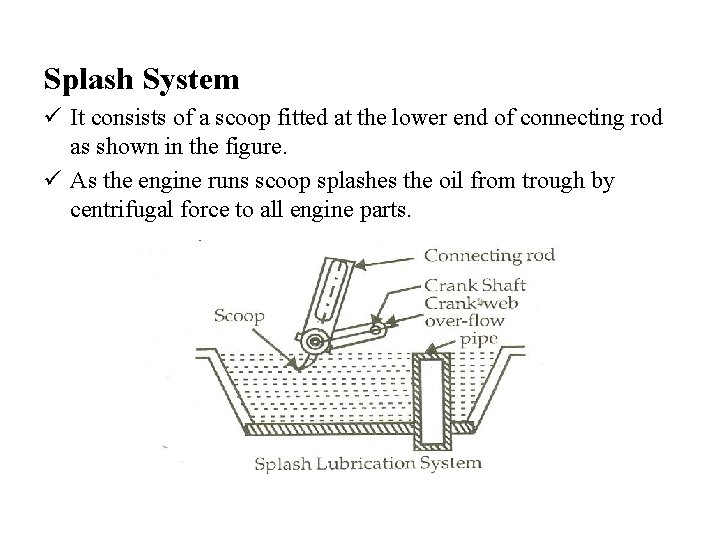 Splash System ü It consists of a scoop fitted at the lower end of