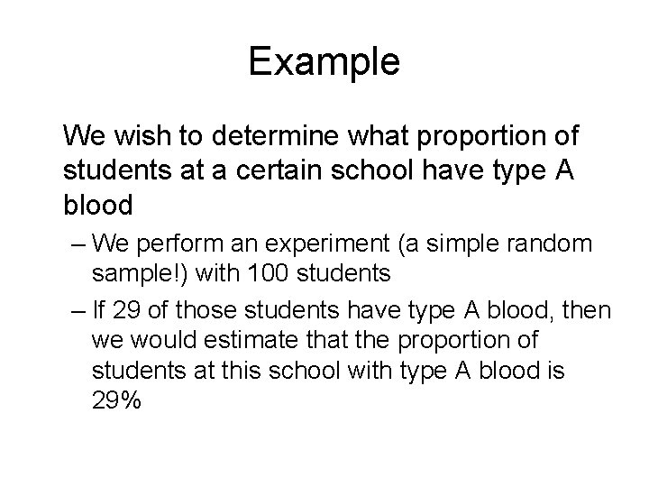 Example We wish to determine what proportion of students at a certain school have