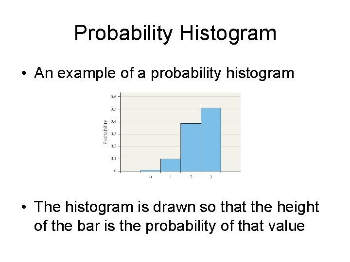 Probability Histogram • An example of a probability histogram • The histogram is drawn