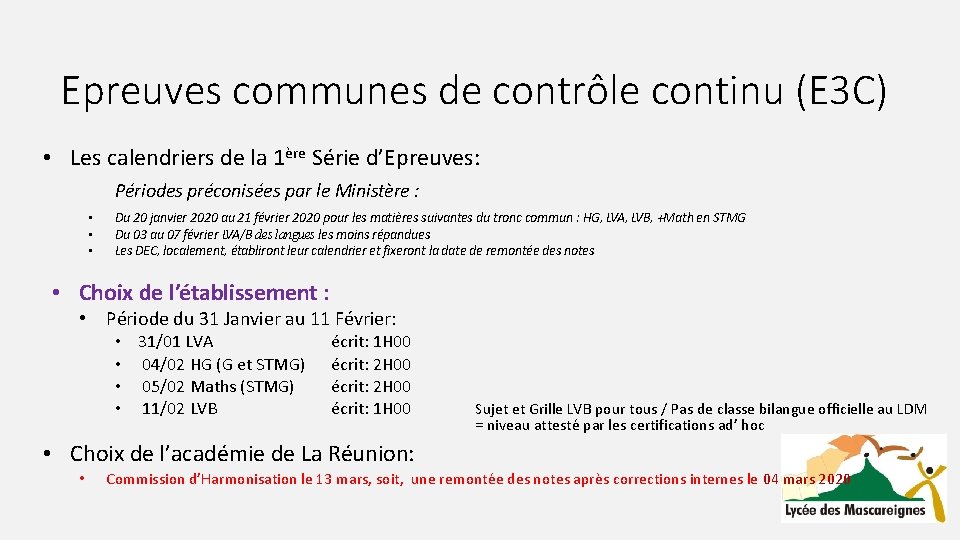 Epreuves communes de contrôle continu (E 3 C) • Les calendriers de la 1ère