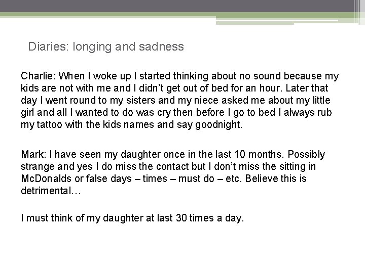 Diaries: longing and sadness Charlie: When I woke up I started thinking about no