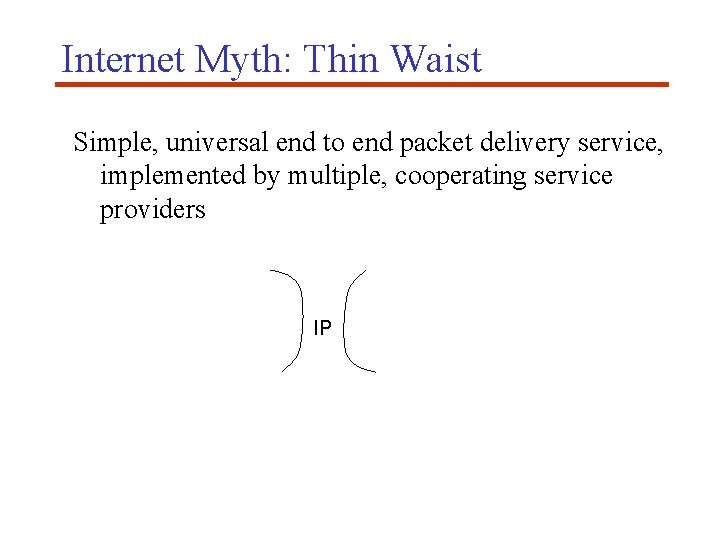 Internet Myth: Thin Waist Simple, universal end to end packet delivery service, implemented by