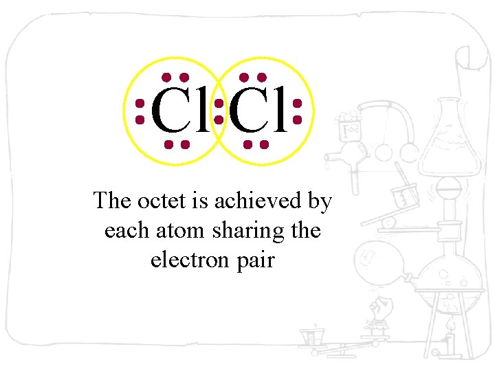 Cl Cl The octet is achieved by each atom sharing the electron pair 