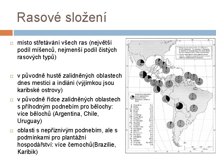 Rasové složení místo střetávání všech ras (největší podíl míšenců, nejmenší podíl čistých rasových typů)