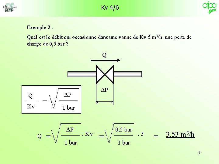  Kv 4/6 Exemple 2 : Quel est le débit qui occasionne dans une