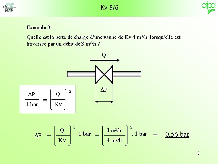  Kv 5/6 Exemple 3 : Quelle est la perte de charge d’une vanne
