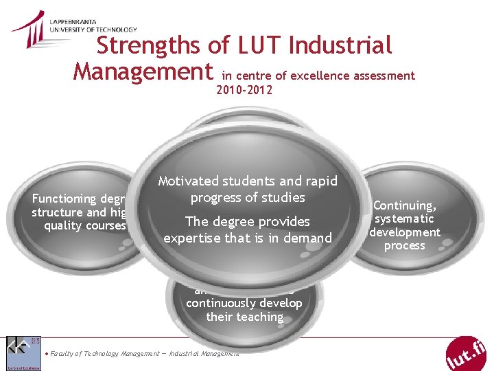 Strengths of LUT Industrial Management in centre of excellence assessment 2010 -2012 Student-oriented learning