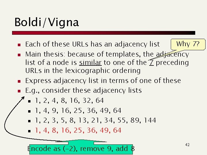 Boldi/Vigna n n Why 7? Each of these URLs has an adjacency list Main