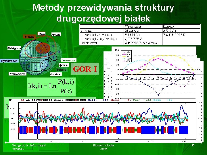 Metody przewidywania struktury drugorzędowej białek GOR-I Wstęp do bioinformatyki Wykład 3 Biotechnologia UWM 15