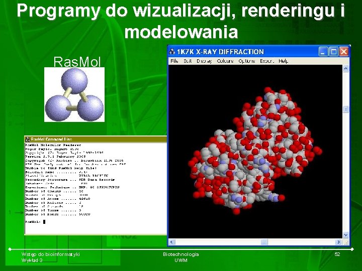 Programy do wizualizacji, renderingu i modelowania Ras. Mol Wstęp do bioinformatyki Wykład 3 Biotechnologia