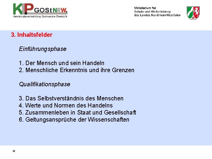 3. Inhaltsfelder Einführungsphase 1. Der Mensch und sein Handeln 2. Menschliche Erkenntnis und ihre