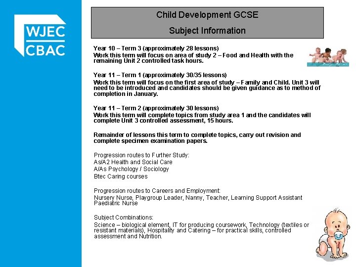 Child Development GCSE Subject Information Year 10 – Term 3 (approximately 28 lessons) Work