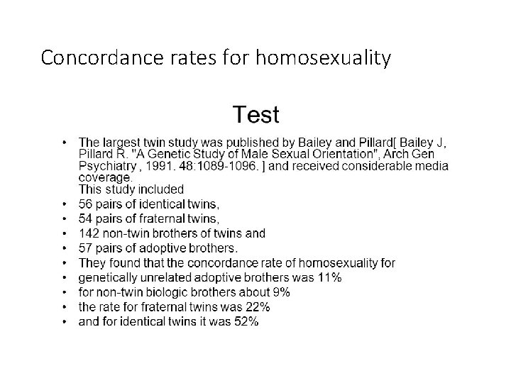 Concordance rates for homosexuality 
