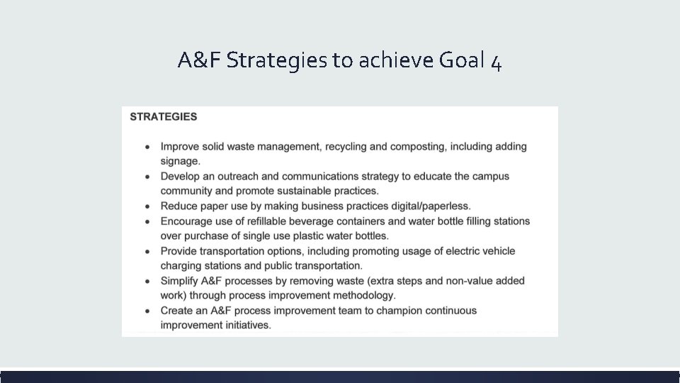 A&F Strategies to achieve Goal 4 