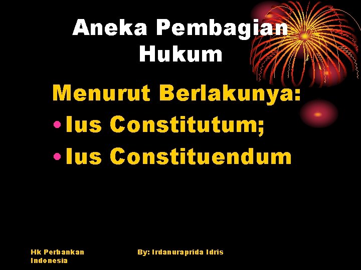Aneka Pembagian Hukum Menurut Berlakunya: • Ius Constitutum; • Ius Constituendum Hk Perbankan Indonesia