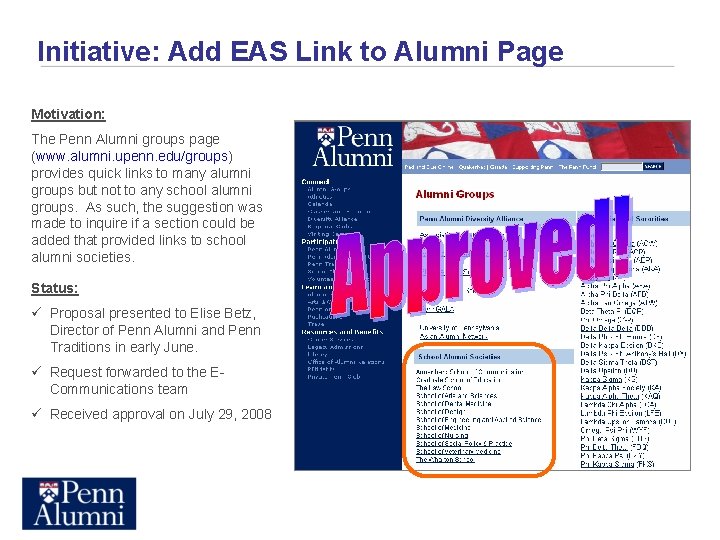 Initiative: Add EAS Link to Alumni Page Motivation: The Penn Alumni groups page (www.