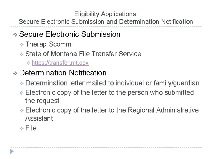 Eligibility Applications: Secure Electronic Submission and Determination Notification v Secure Electronic Submission Therap Scomm