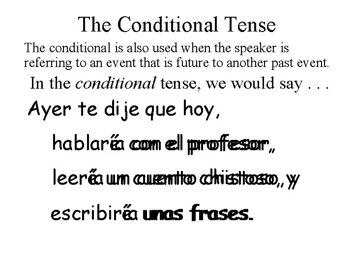 The Conditional Tense The conditional is also used when the speaker is referring to
