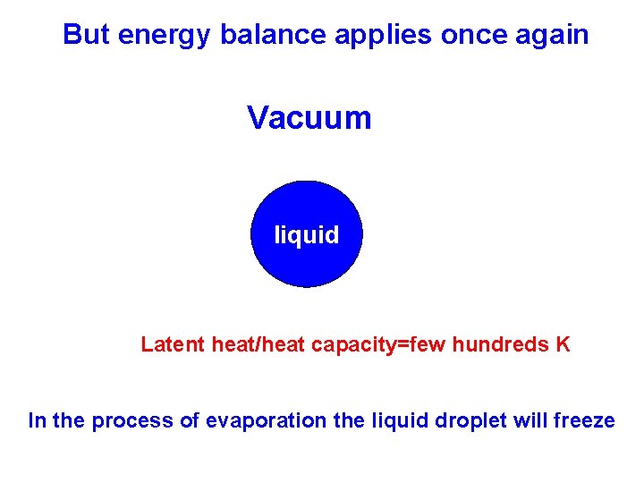 But energy balance applies once again Vacuum liquid Latent heat/heat capacity=few hundreds K In