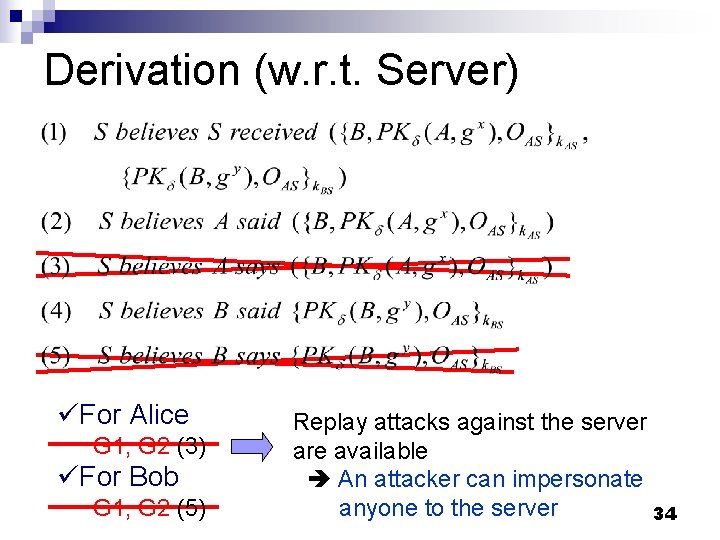 Derivation (w. r. t. Server) üFor Alice G 1, G 2 (3) üFor Bob