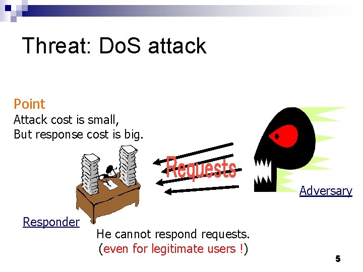 Threat: Do. S attack Point Attack cost is small, But response cost is big.