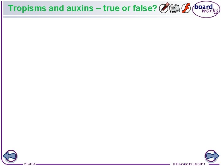 Tropisms and auxins – true or false? 20 of 34 © Boardworks Ltd 2011