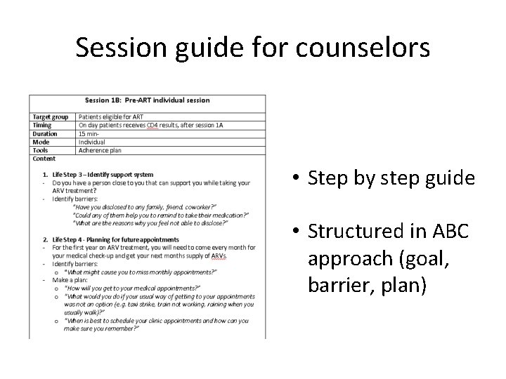 Session guide for counselors • Step by step guide • Structured in ABC approach