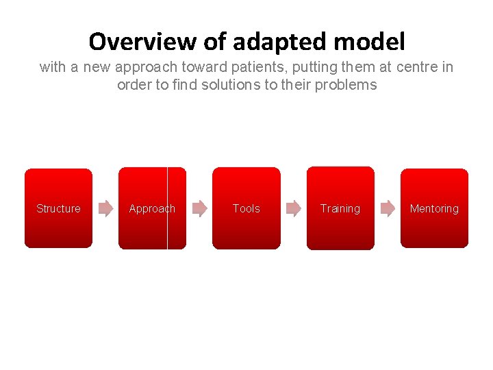 Overview of adapted model with a new approach toward patients, putting them at centre