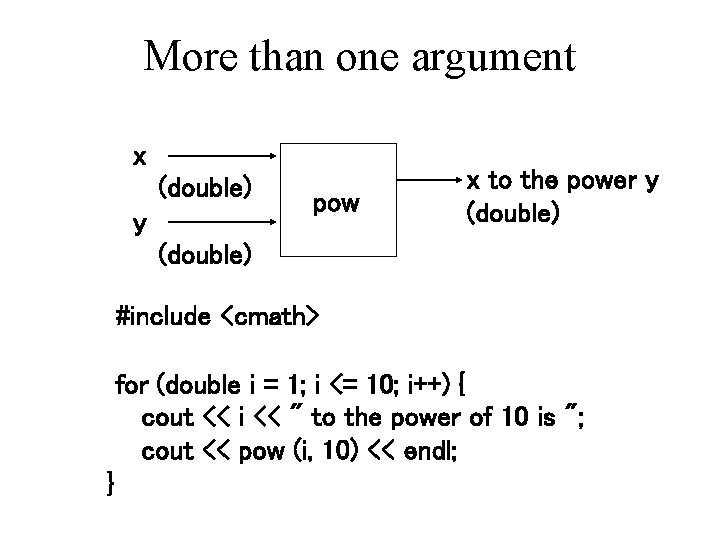 More than one argument x (double) y pow x to the power y (double)