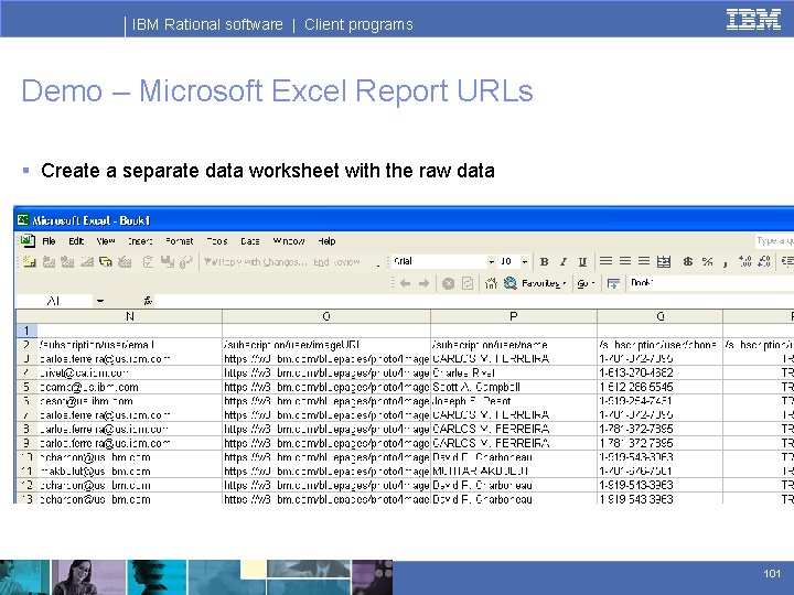 IBM Rational software | Client programs Demo – Microsoft Excel Report URLs § Create