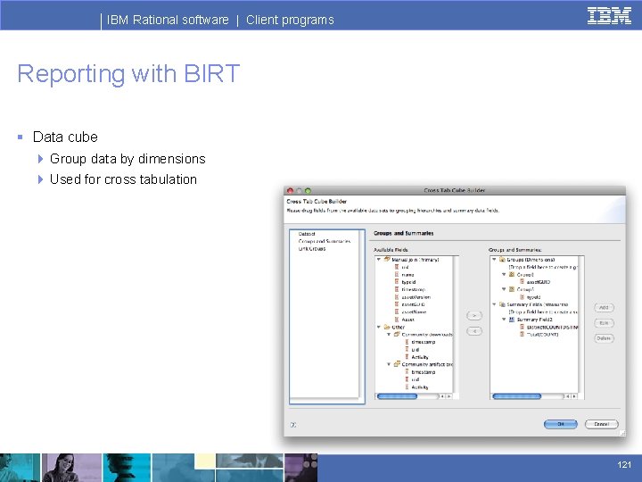 IBM Rational software | Client programs Reporting with BIRT § Data cube 4 Group