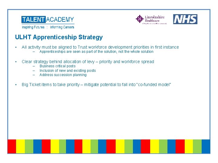 ULHT Apprenticeship Strategy • All activity must be aligned to Trust workforce development priorities