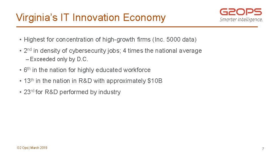 Virginia’s IT Innovation Economy • Highest for concentration of high-growth firms (Inc. 5000 data)