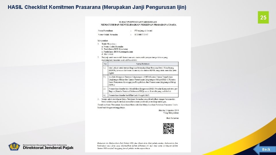 HASIL Checklist Komitmen Prasarana (Merupakan Janji Pengurusan Ijin) 25 Back 