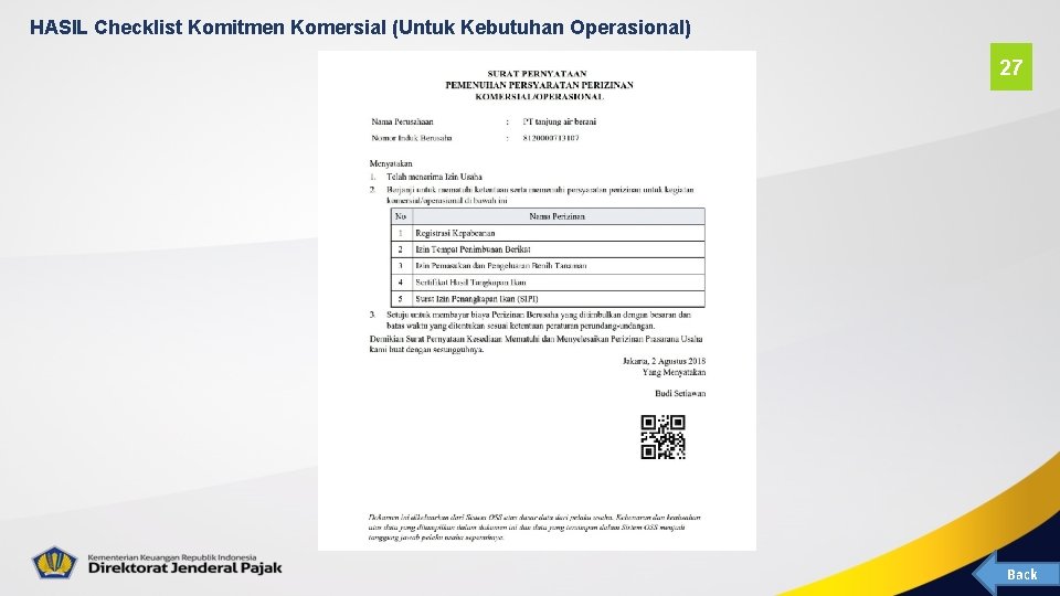 HASIL Checklist Komitmen Komersial (Untuk Kebutuhan Operasional) 27 Back 