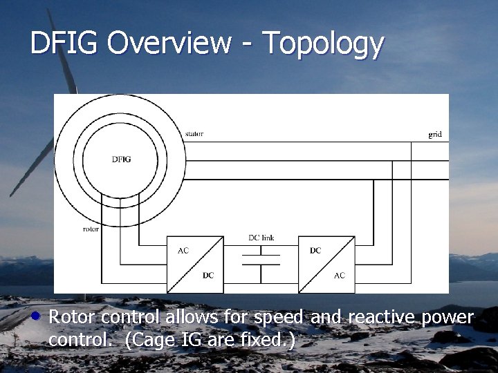 DFIG Overview - Topology • Rotor control allows for speed and reactive power control.