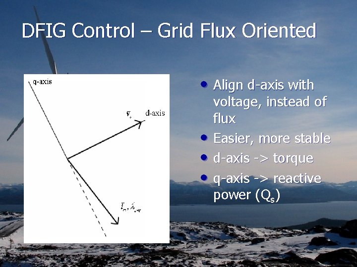 DFIG Control – Grid Flux Oriented • Align d-axis with • • • voltage,