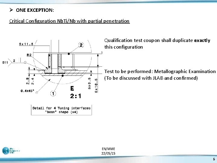 Ø ONE EXCEPTION: Critical Configuration Nb. Ti/Nb with partial penetration Qualification test coupon shall