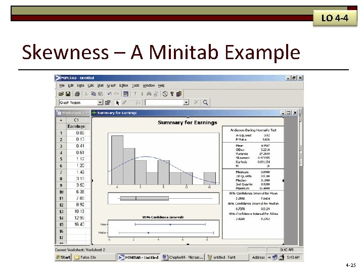 LO 4 -4 Skewness – A Minitab Example 4 -25 