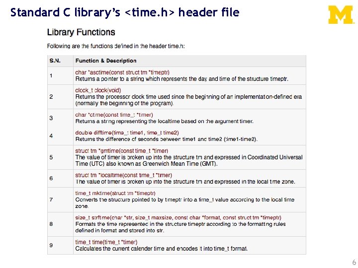 Standard C library’s <time. h> header file 6 