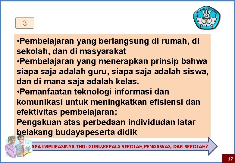 3 • Pembelajaran yang berlangsung di rumah, di sekolah, dan di masyarakat • Pembelajaran