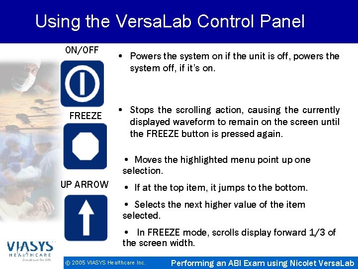 Using the Versa. Lab Control Panel ON/OFF FREEZE • Powers the system on if