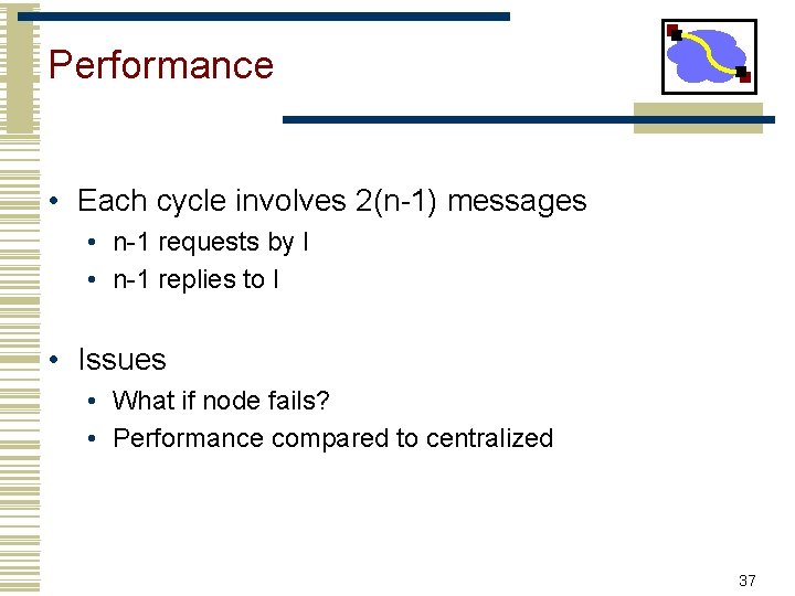 Performance • Each cycle involves 2(n-1) messages • n-1 requests by I • n-1