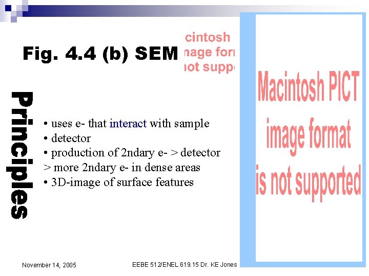 Fig. 4. 4 (b) SEM • uses e- that interact with sample • detector