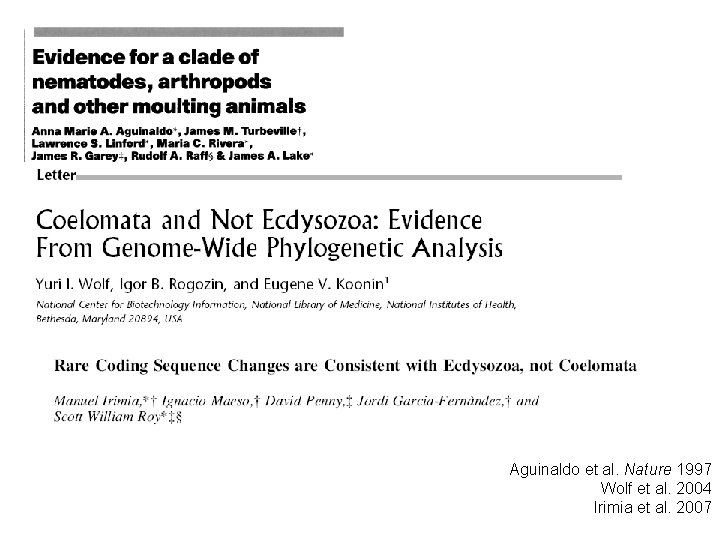Aguinaldo et al. Nature 1997 Wolf et al. 2004 Irimia et al. 2007 