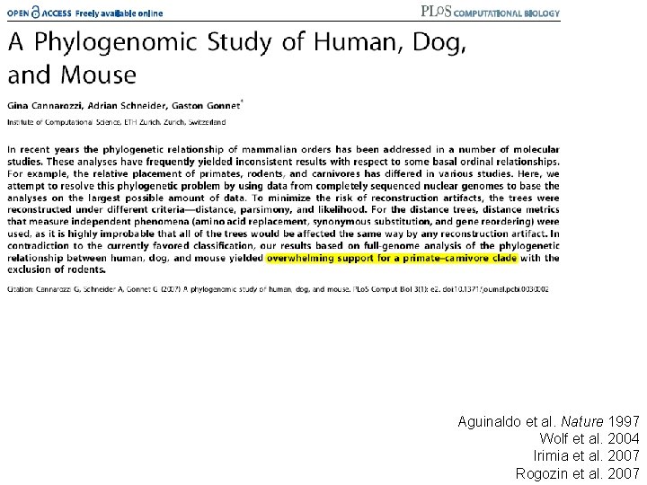 Aguinaldo et al. Nature 1997 Wolf et al. 2004 Irimia et al. 2007 Rogozin