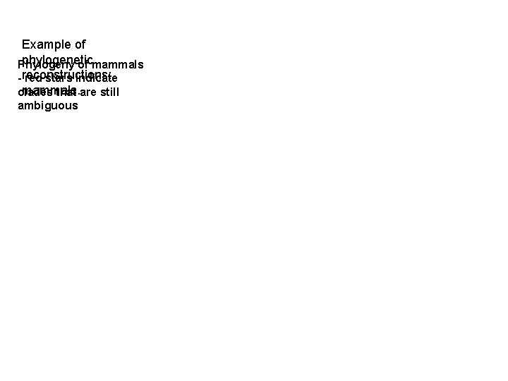 Example of phylogenetic Phylogeny of mammals - reconstructions: red stars indicate mammals. clades that