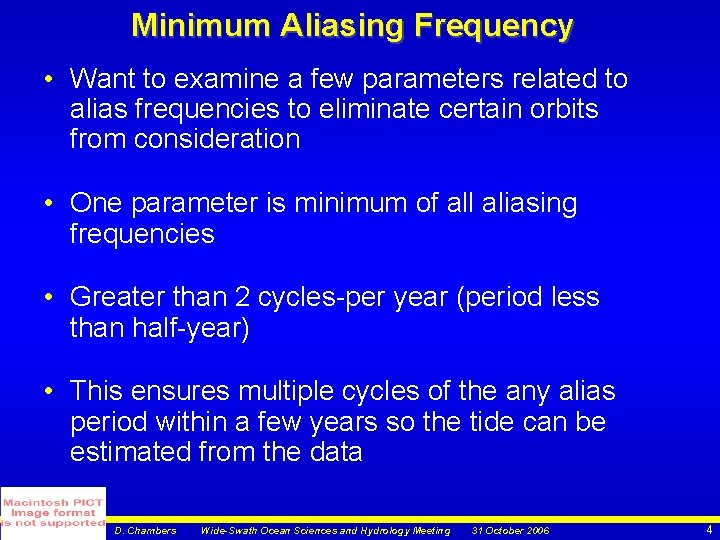 Minimum Aliasing Frequency • Want to examine a few parameters related to alias frequencies