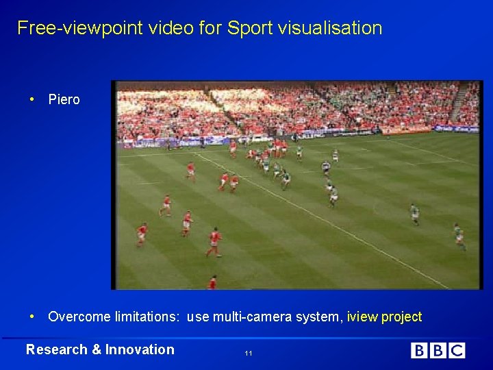 Free-viewpoint video for Sport visualisation • Piero • Overcome limitations: use multi-camera system, iview