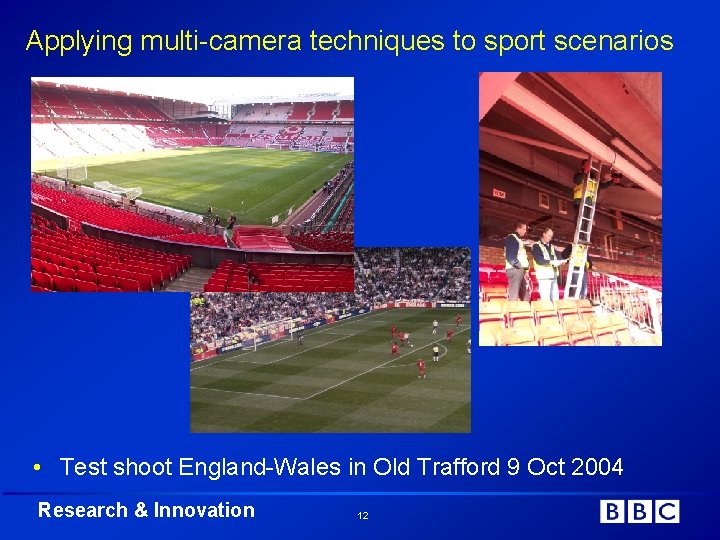 Applying multi-camera techniques to sport scenarios • Test shoot England-Wales in Old Trafford 9